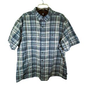 Kuhl Blue & Gray Linen Blend Plaid Short Sleeve Button Up Shirt- Mens Size XXL